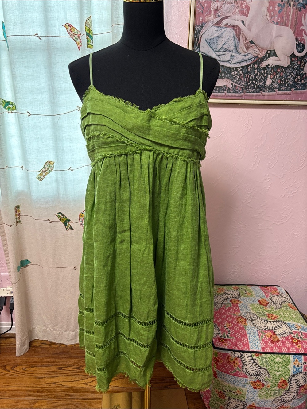 Studio M Olive Green Spaghetti-Strap Mini Dress